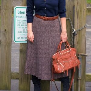 J.Crew Navy Dot Pleated Midi Skirt / S
